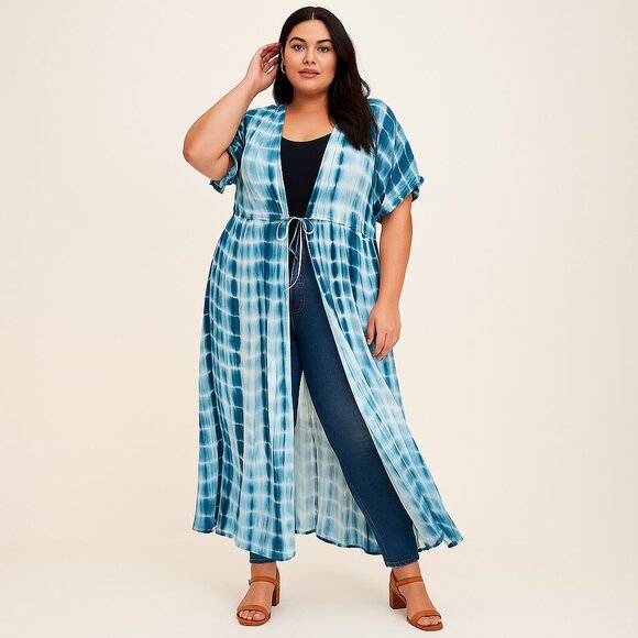 Torrid Teal Tie-Dye Maxi Duster Cardigan – 2X - Picture 1 of 8